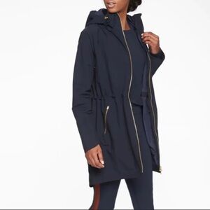 Athleta Women's Navy Hooded Waterproof Jacket Gold Zipper,Luke NEW